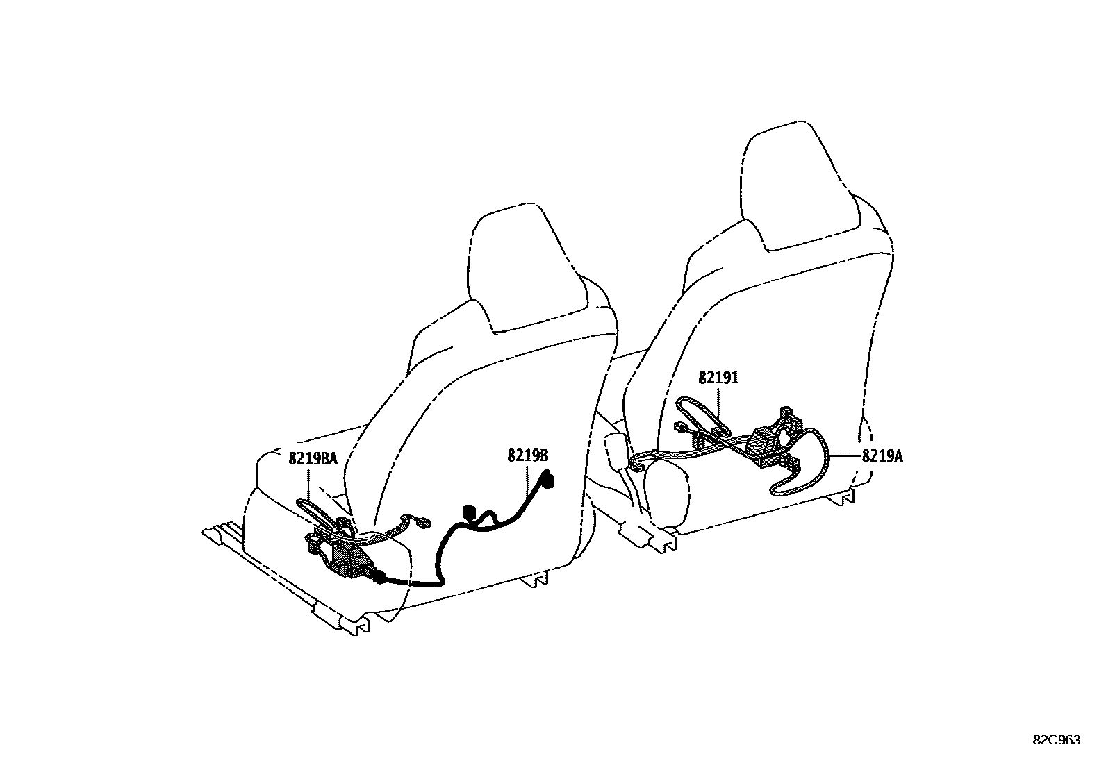 Toyota COROLLA 线束和卡夹 EPC diagram — 82C963