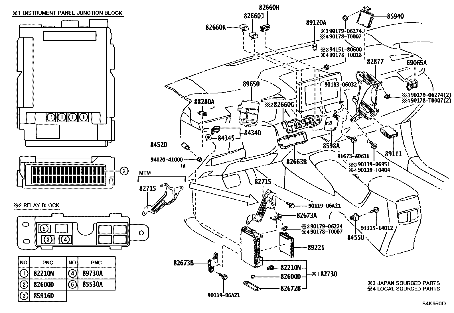 Toyota COROLLA 开关和继电器和ECU EPC diagram — 84K150D