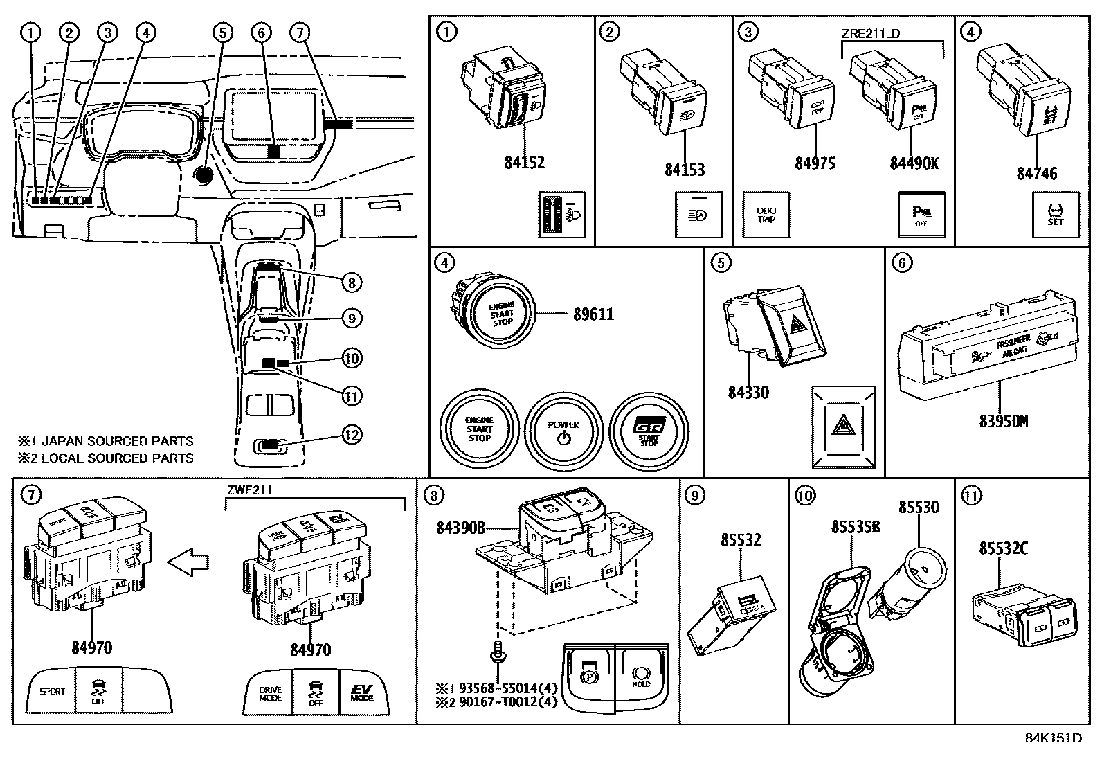 Toyota COROLLA 开关和继电器和ECU EPC diagram — 84K151D