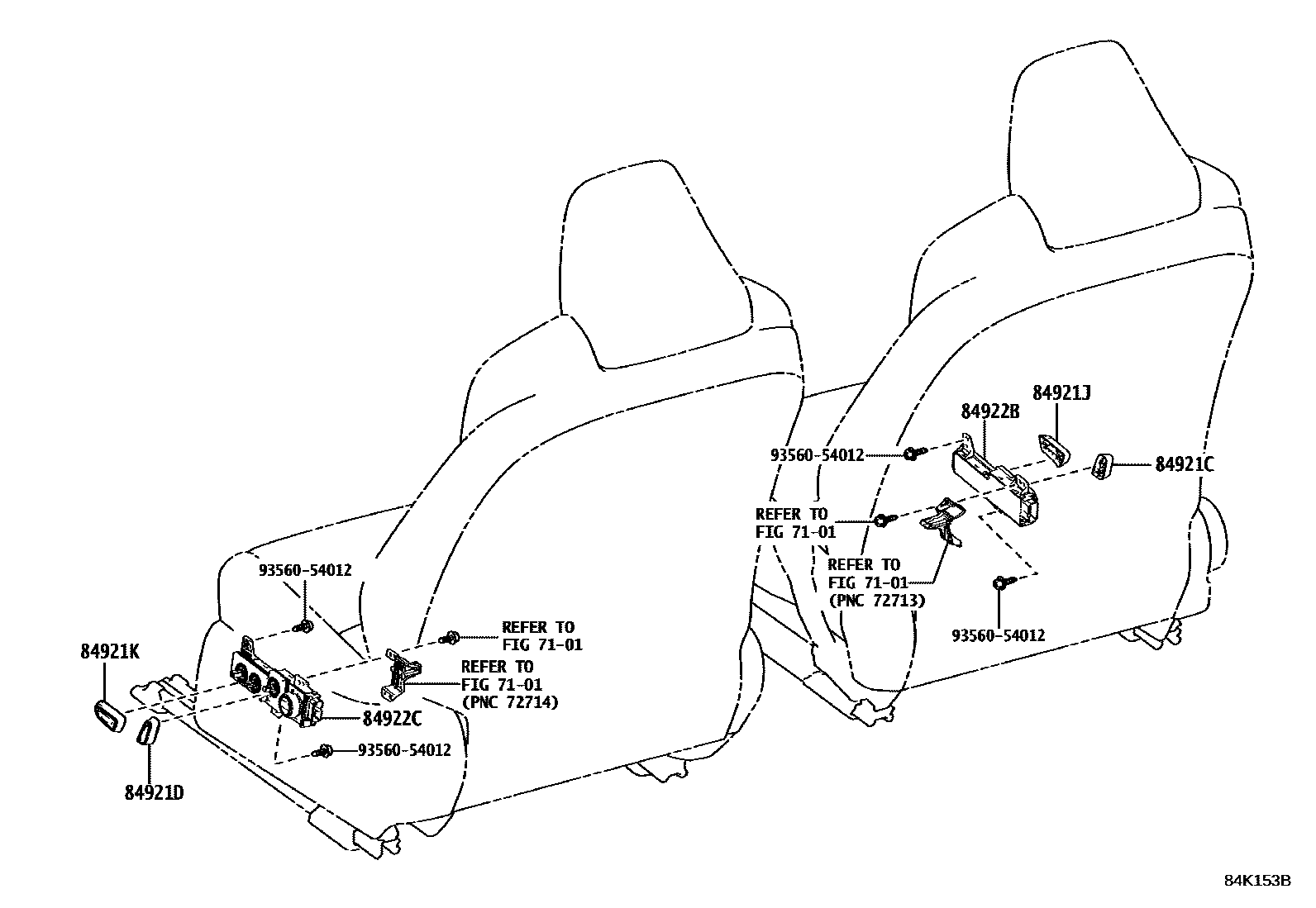 Toyota COROLLA 开关和继电器和ECU EPC diagram — 84K153B