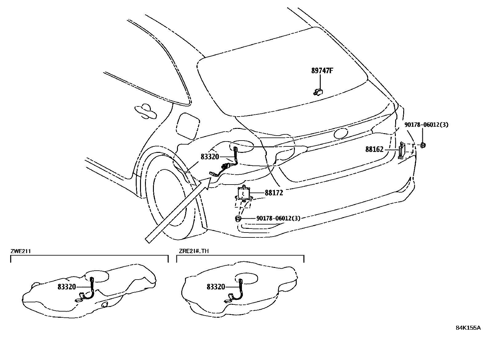 Toyota COROLLA 开关和继电器和ECU EPC diagram — 84K155A