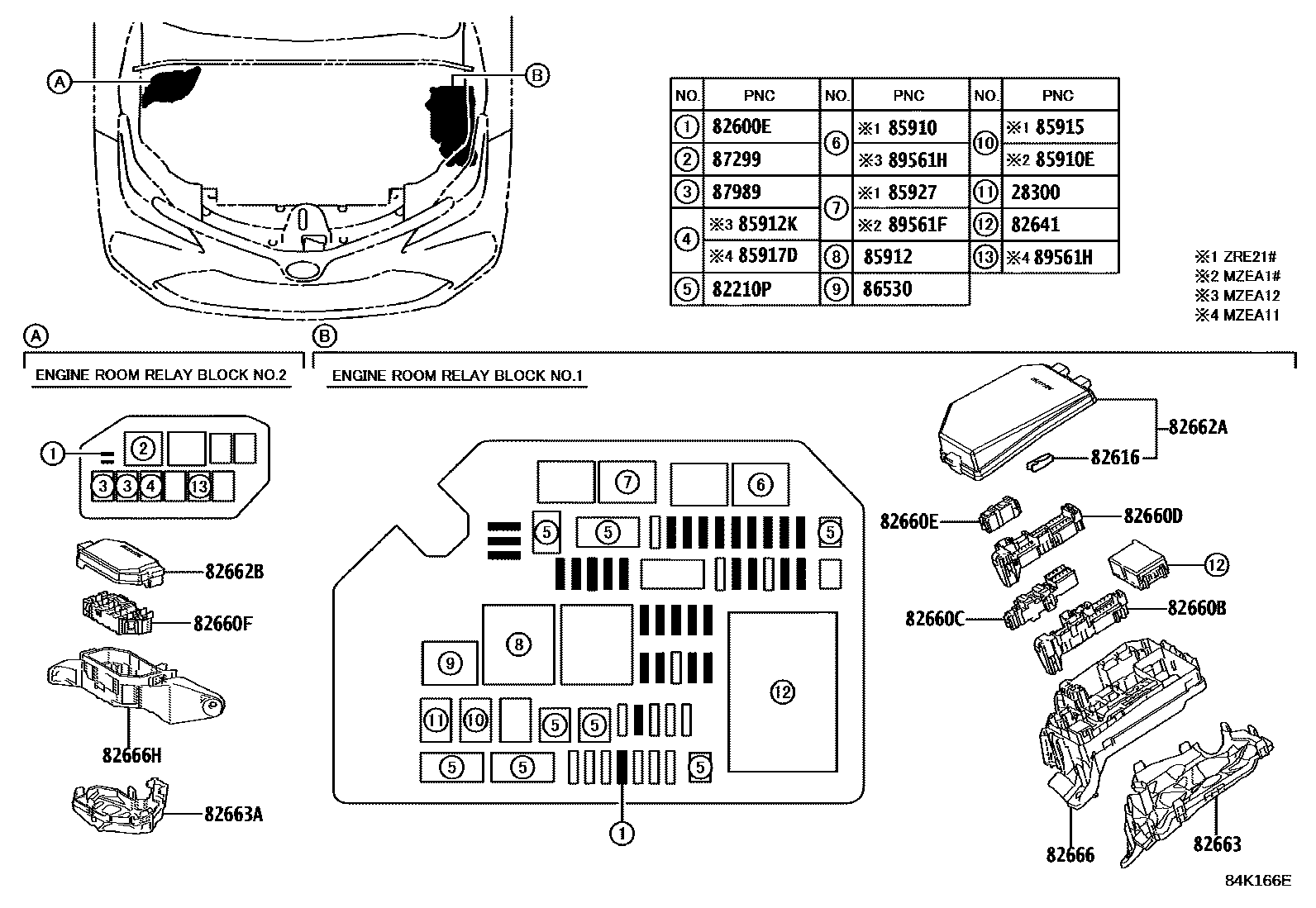 Toyota COROLLA 开关和继电器和ECU EPC diagram — 84K166E