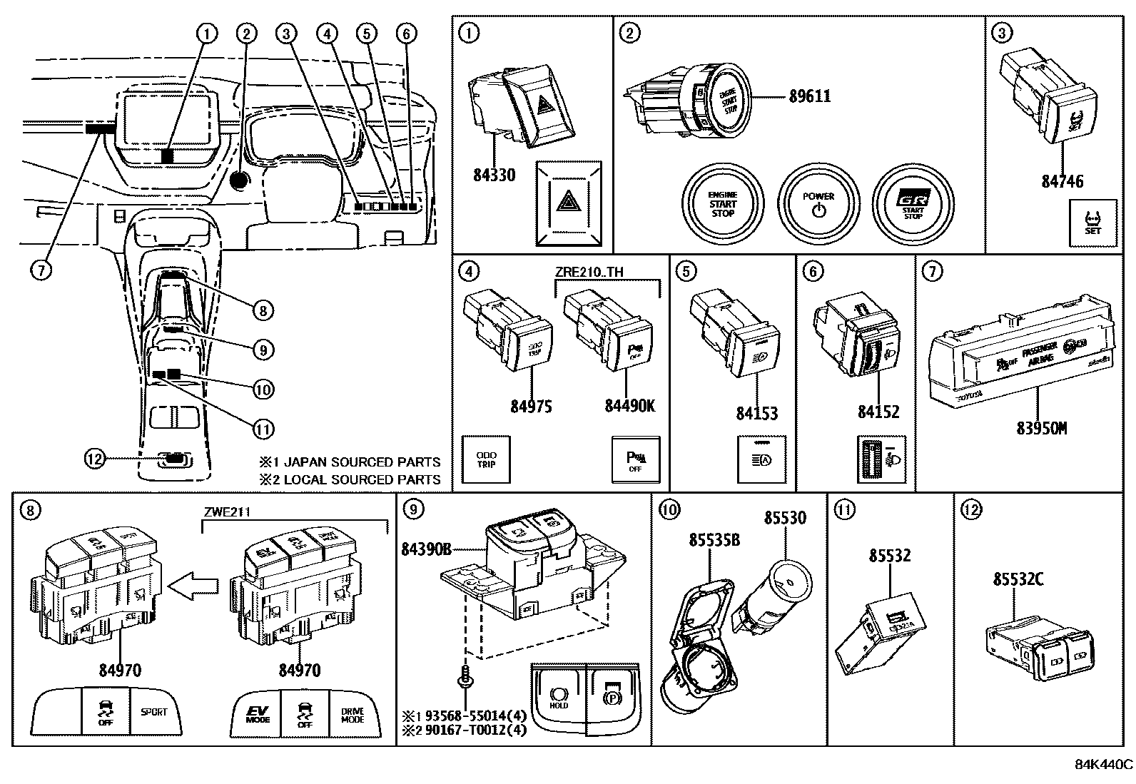 Toyota COROLLA 开关和继电器和ECU EPC diagram — 84K440C