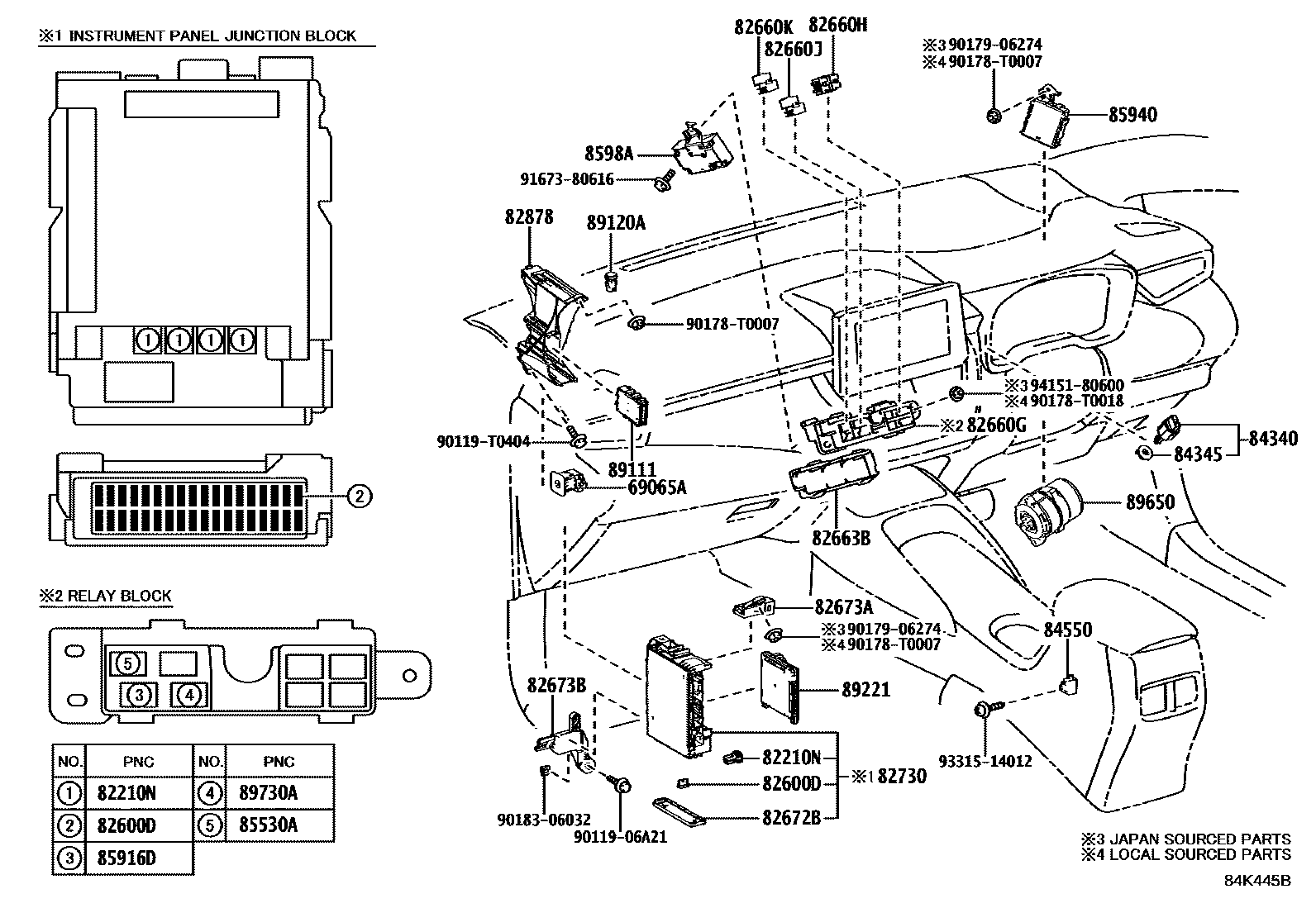 Toyota COROLLA 开关和继电器和ECU EPC diagram — 84K445B