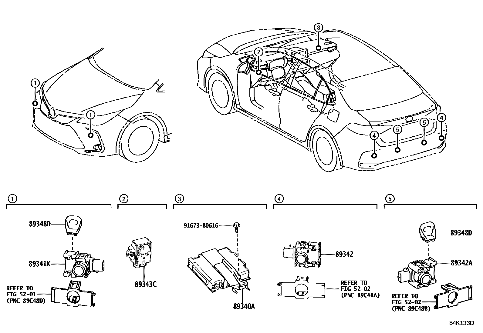 Toyota COROLLA 测距雷达和倒车雷达 EPC diagram — 84K133D