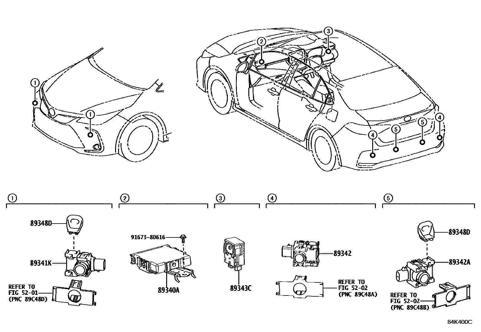 Toyota COROLLA 测距雷达和倒车雷达 EPC diagram — 84K400C