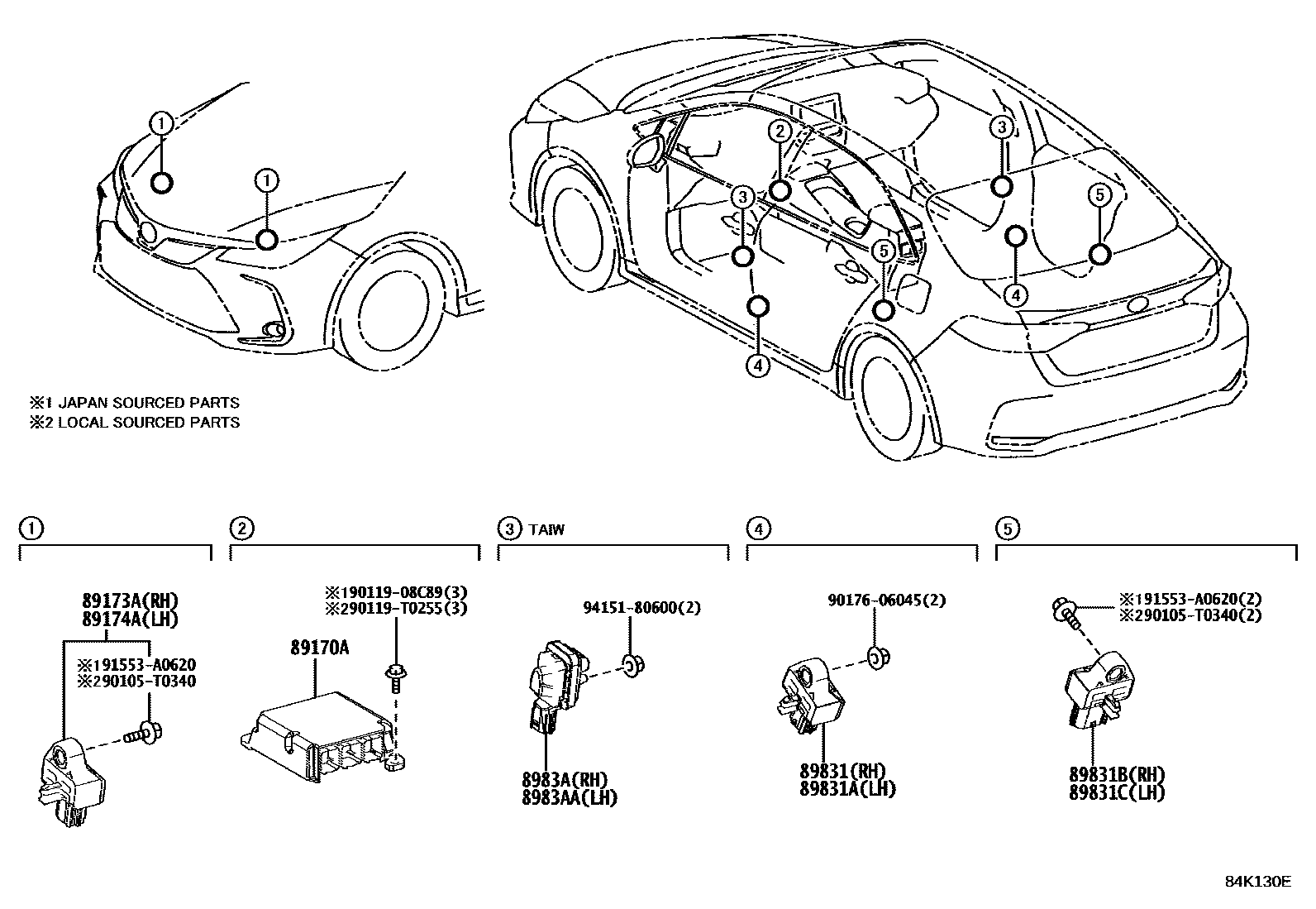 Toyota COROLLA 空气囊 EPC diagram — 84K130E