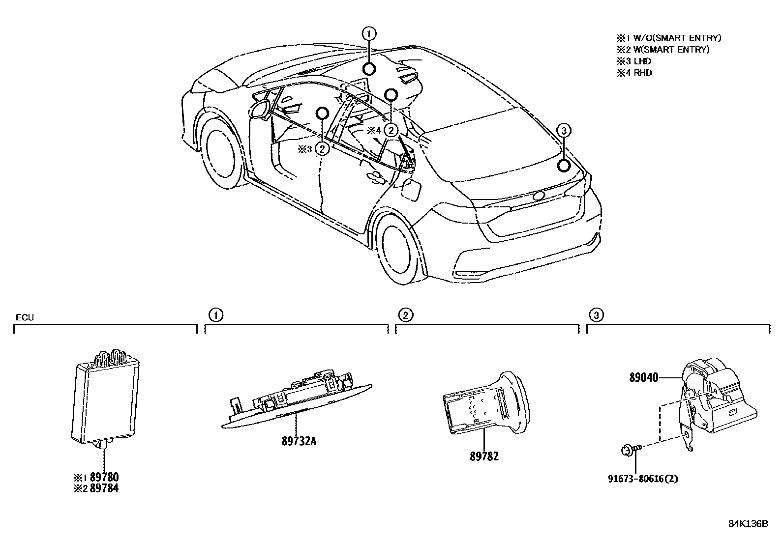 Toyota COROLLA 防盗装置 EPC diagram — 84K136B