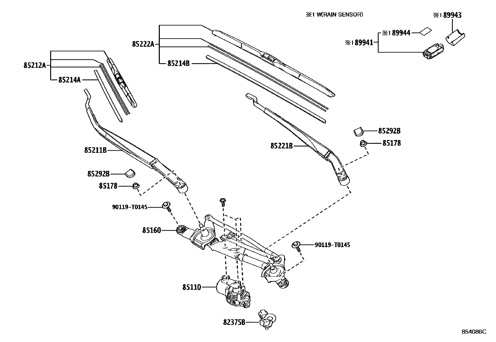 Toyota COROLLA 挡风玻璃刮水器 EPC diagram — 854086C