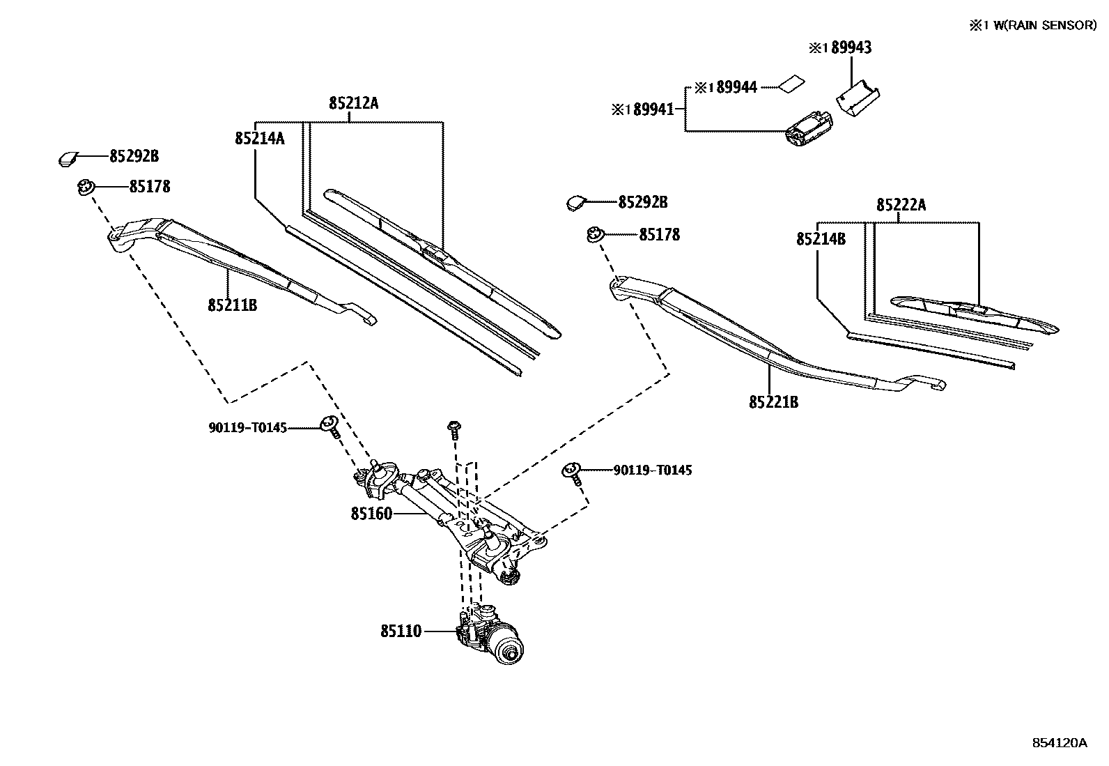 Toyota COROLLA 挡风玻璃刮水器 EPC diagram — 854120A