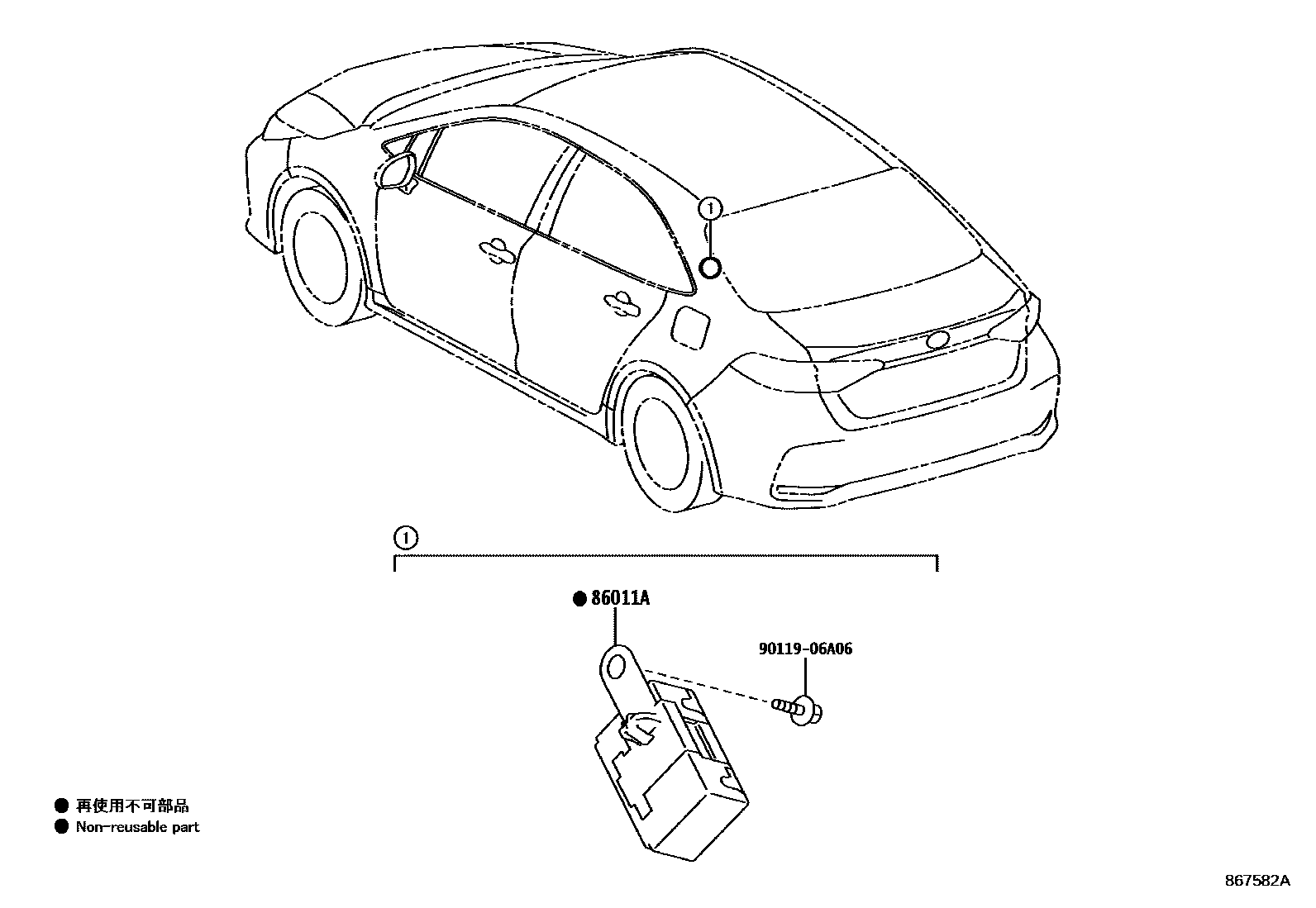 Toyota COROLLA 收音机、放大器和冷凝器 EPC diagram — 867582A