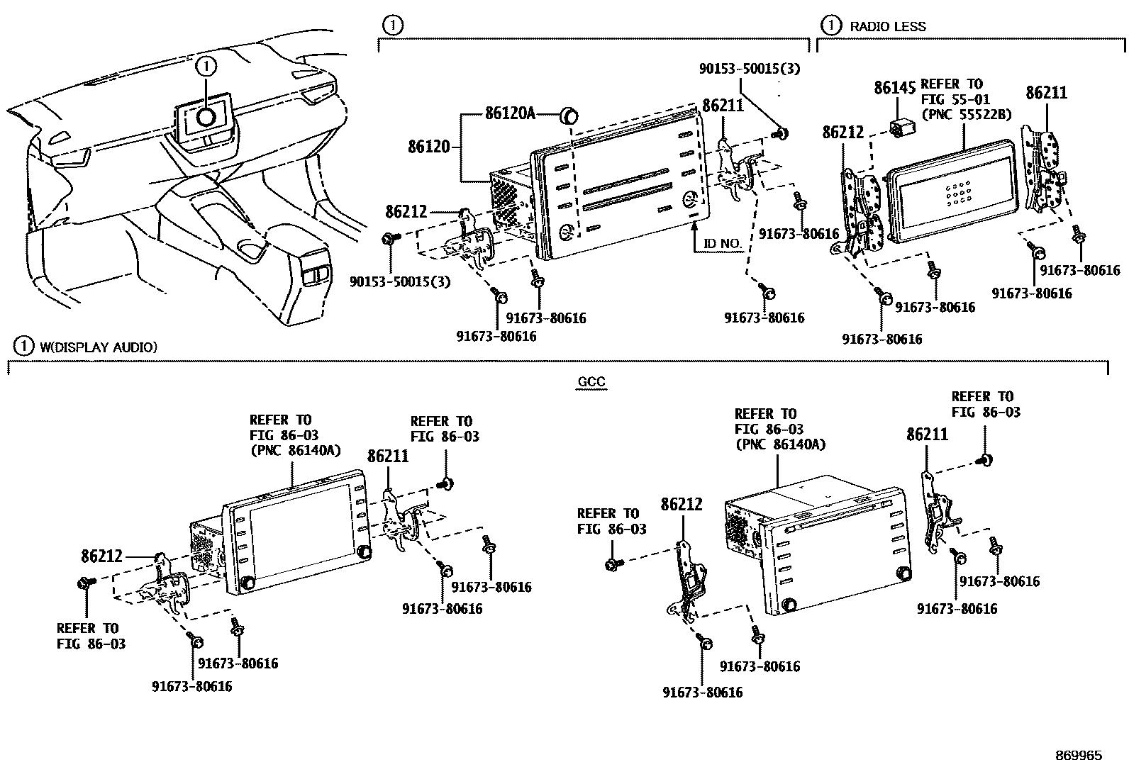 Toyota COROLLA 收音机、放大器和冷凝器 EPC diagram — 869965
