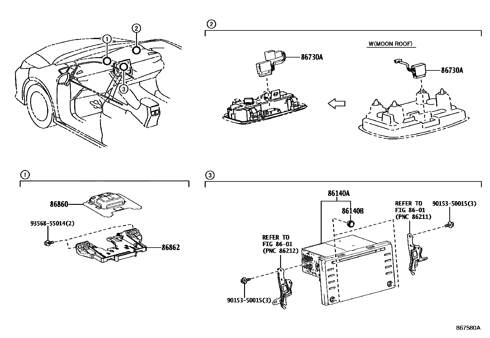 Toyota COROLLA 导航和前监视器显示屏 EPC diagram — 867580A