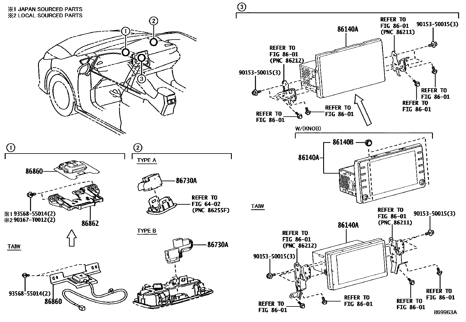Toyota COROLLA 导航和前监视器显示屏 EPC diagram — 869963A