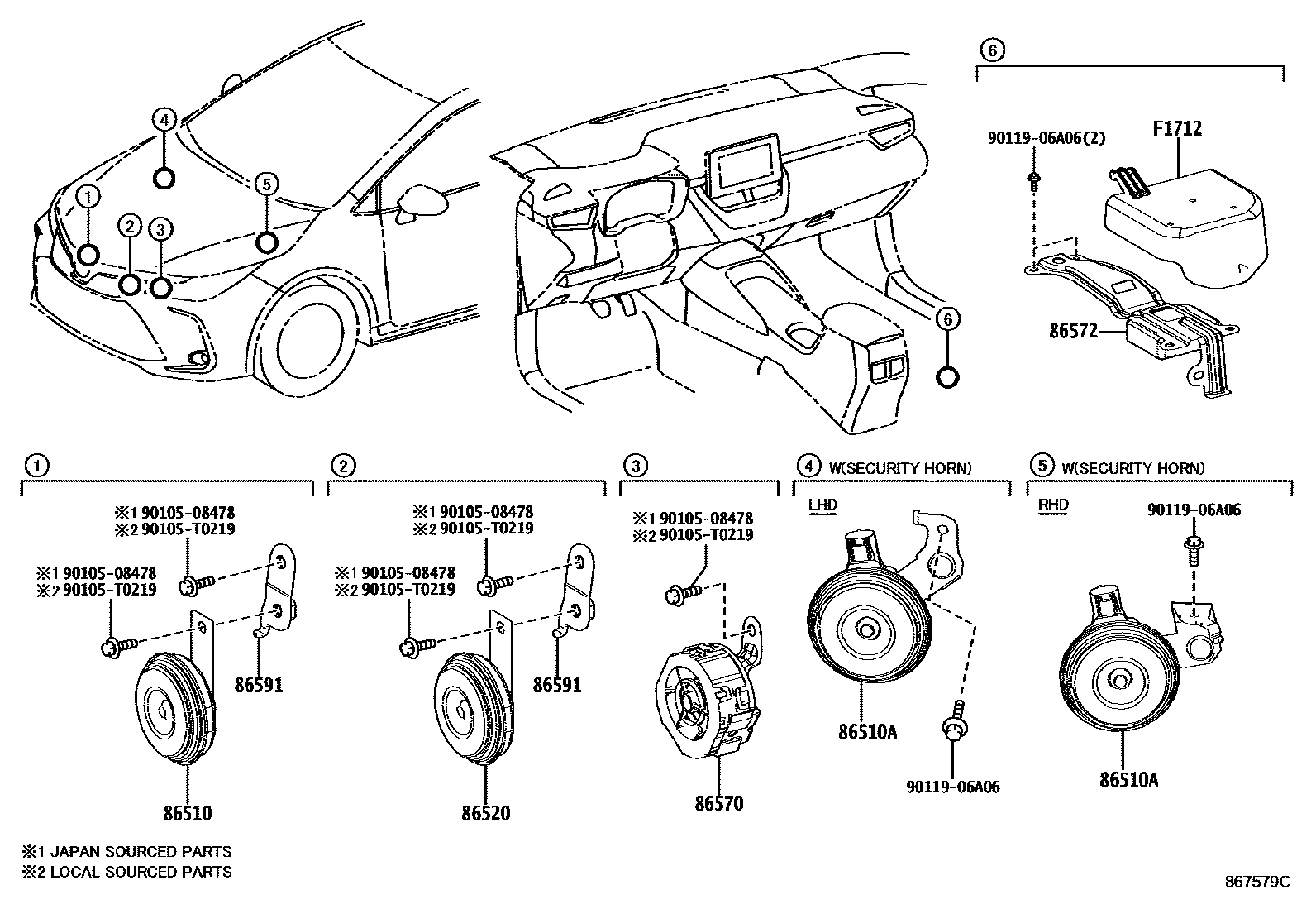 Toyota COROLLA 喇叭 EPC diagram — 867579C