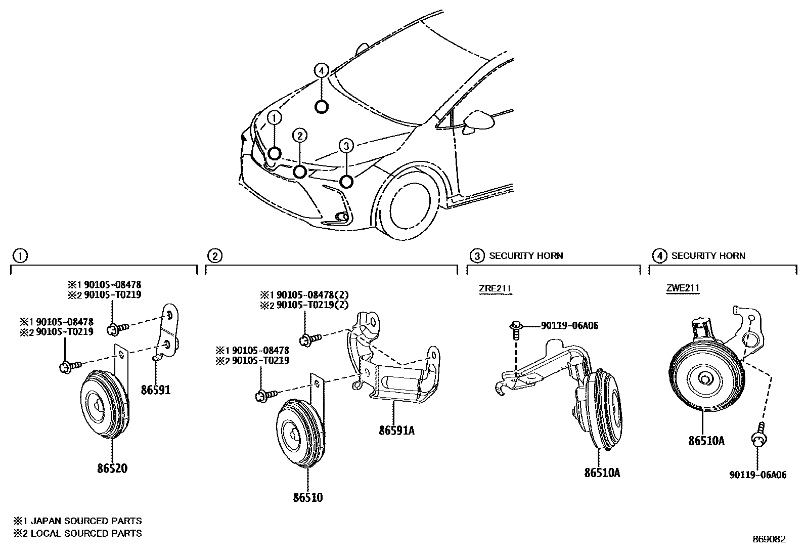 Toyota COROLLA 喇叭 EPC diagram — 869082