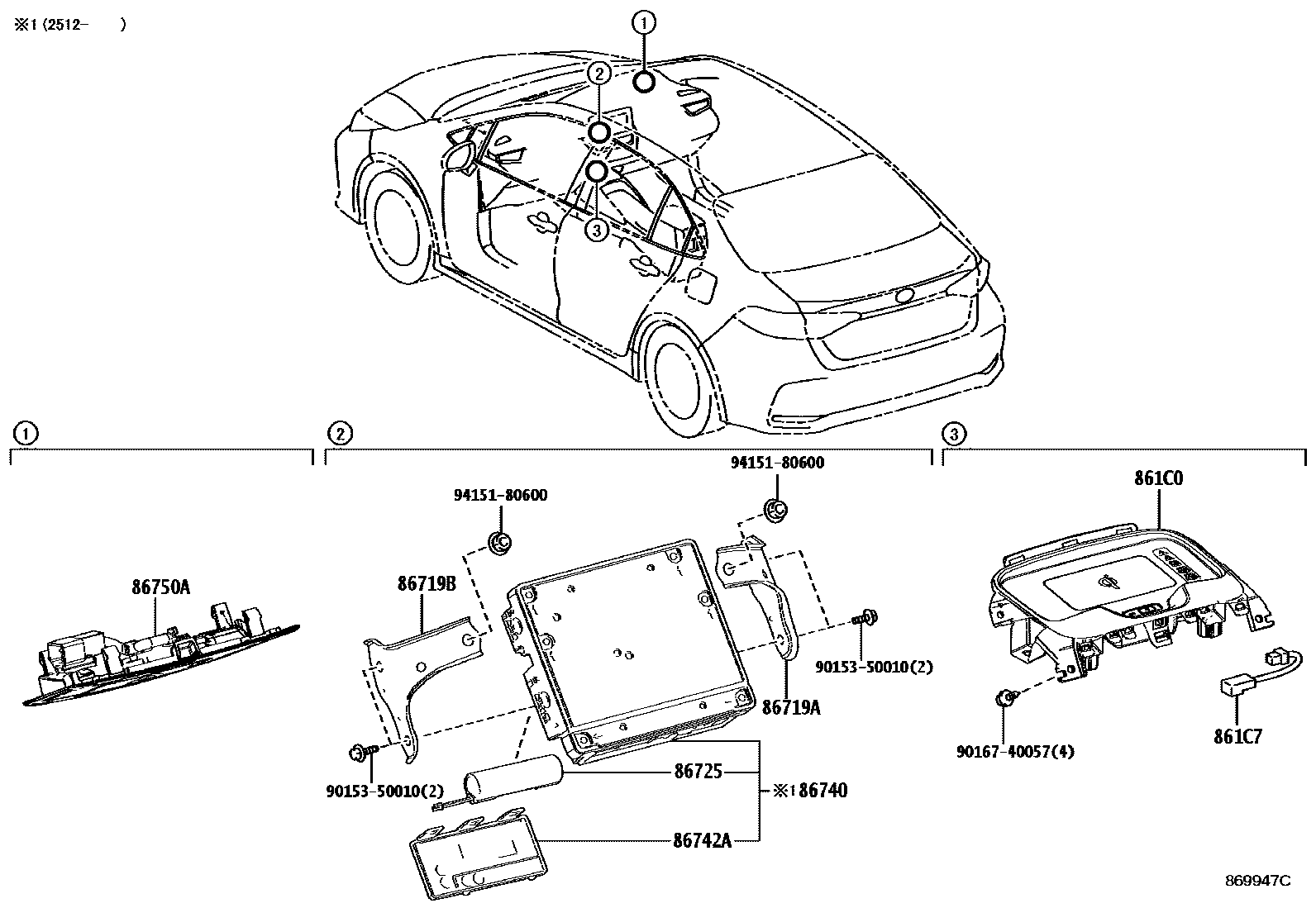 Toyota COROLLA 车载电话和呼救装置 EPC diagram — 869947C