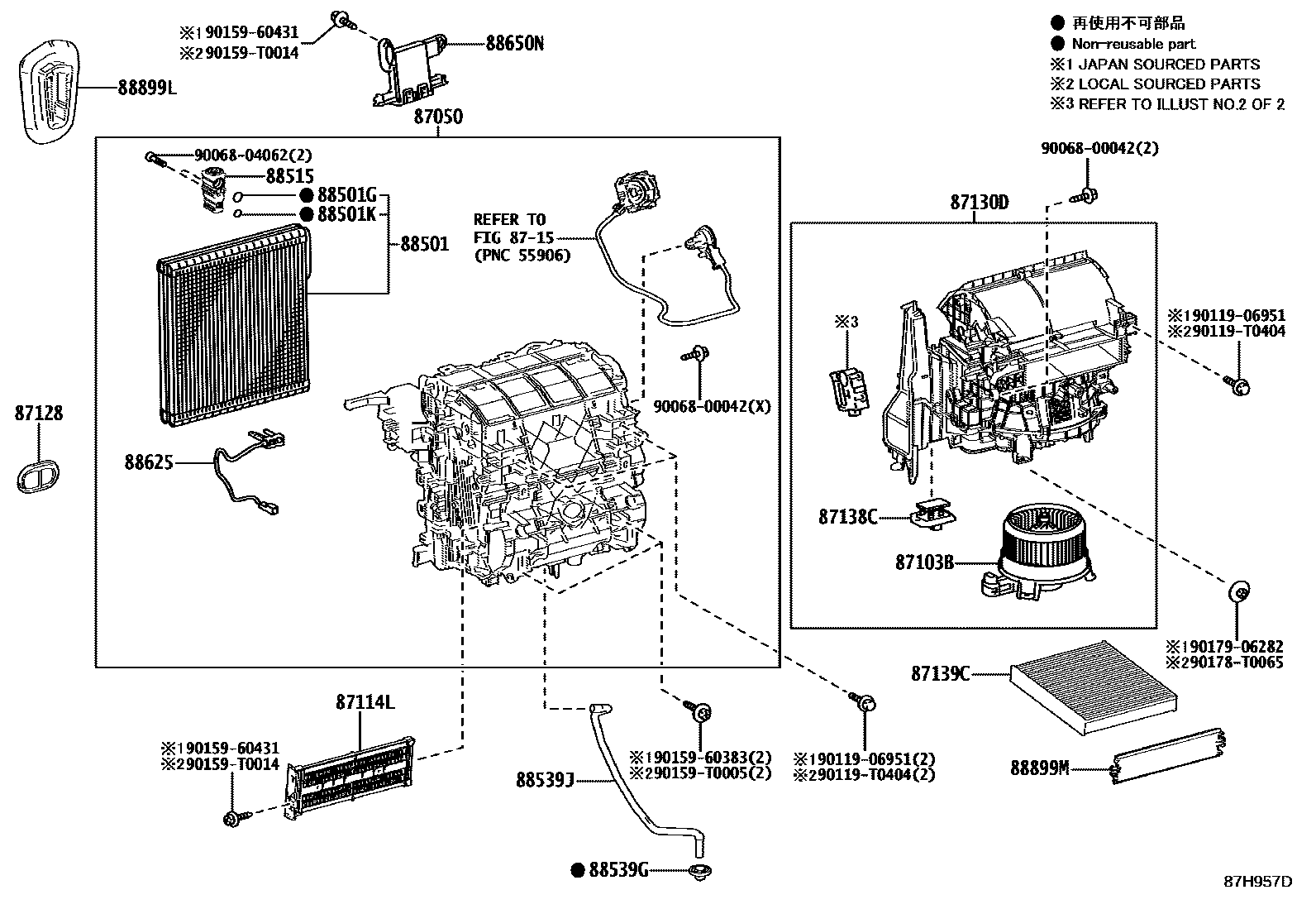 Toyota COROLLA 暖风和空调系统 - 冷却器组件 EPC diagram — 87H957D