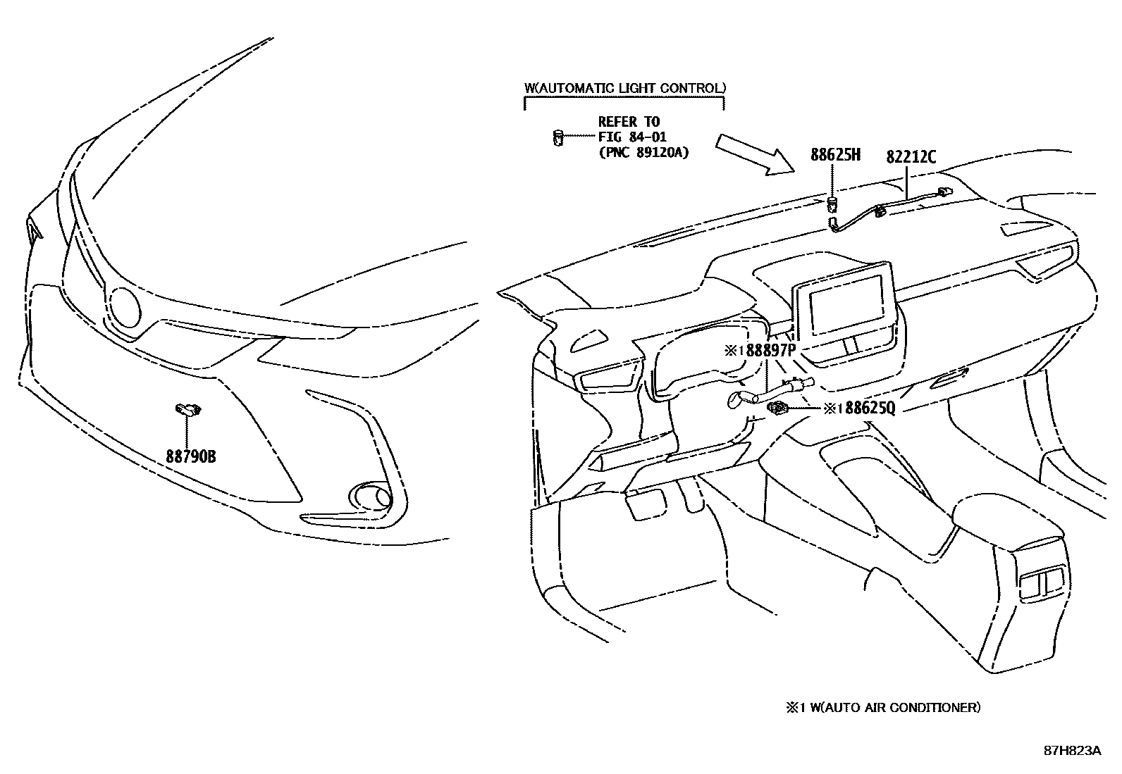 Toyota COROLLA 暖风和空调系统 - 控制器和风管 EPC diagram — 87H823A