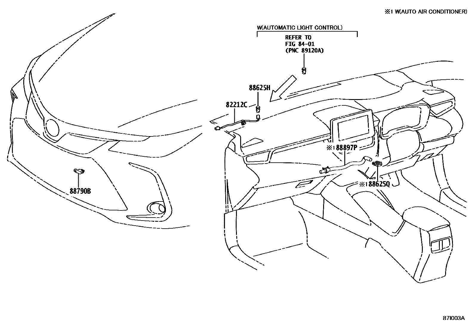 Toyota COROLLA 暖风和空调系统 - 控制器和风管 EPC diagram — 87I003A