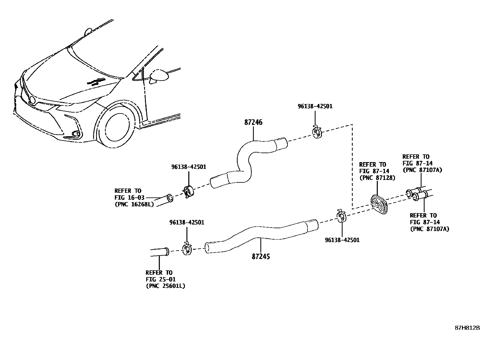 Toyota COROLLA 暖风和空调系统 - 水管 EPC diagram — 87H812B