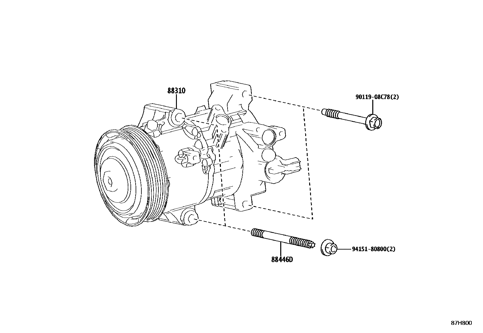 Toyota COROLLA Heating & Air Conditioning - Compressor EPC diagram — 87H800