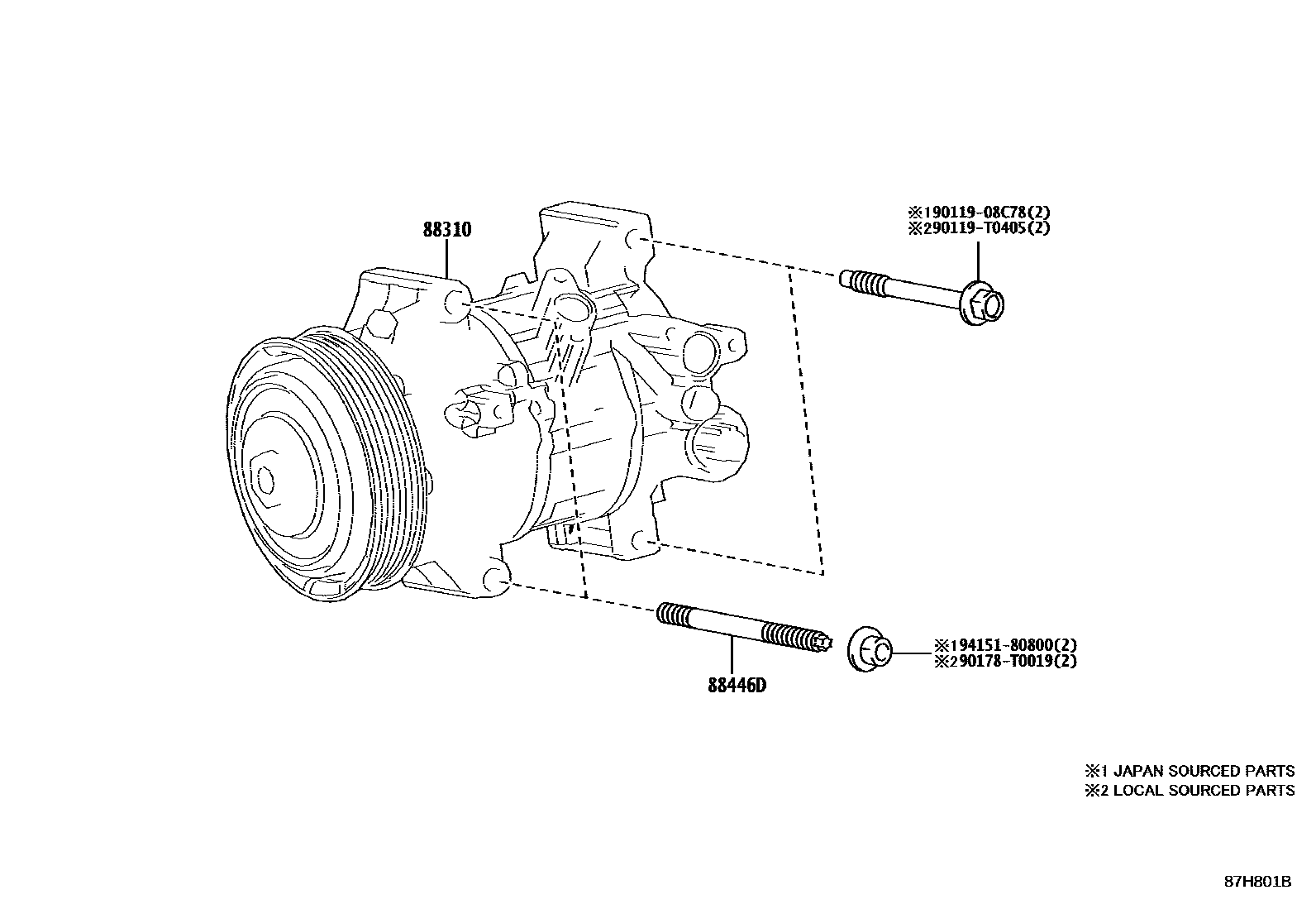 Toyota COROLLA Heating & Air Conditioning - Compressor EPC diagram — 87H801B