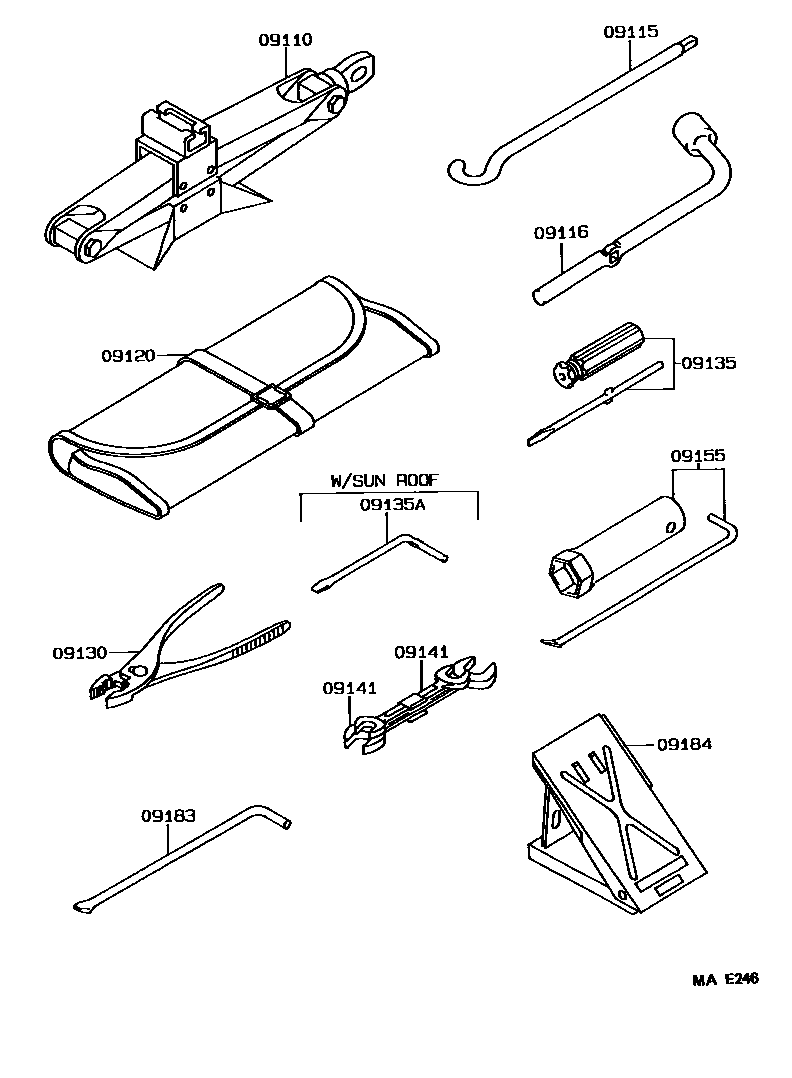 Toyota COROLLA Standard Tools EPC diagram — MAE246
