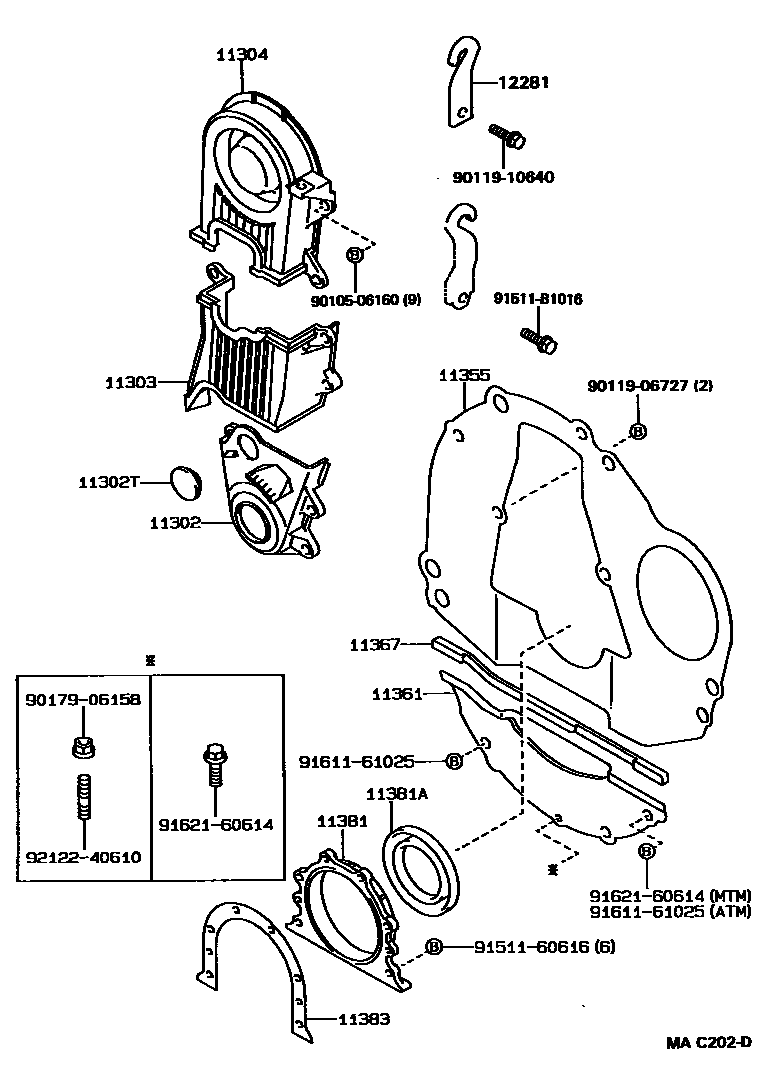 Toyota COROLLA Timing Gear Cover & Rear End Plate EPC diagram — MAC202D