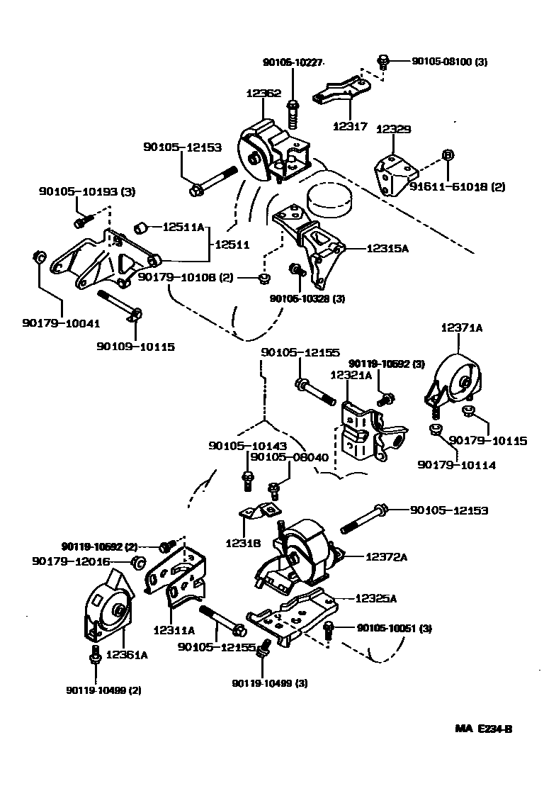 Toyota COROLLA Engine Mounting EPC diagram — MAE234B
