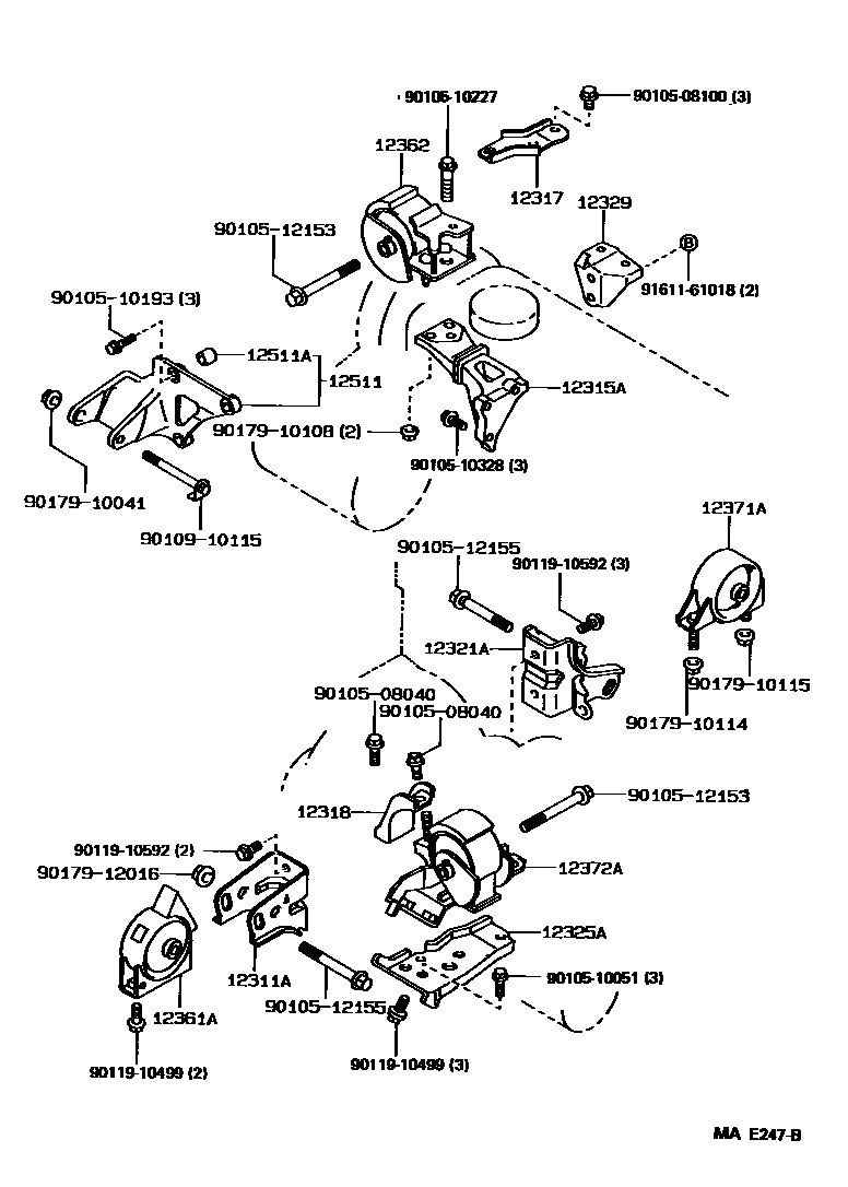 Toyota COROLLA Engine Mounting EPC diagram — MAE247B