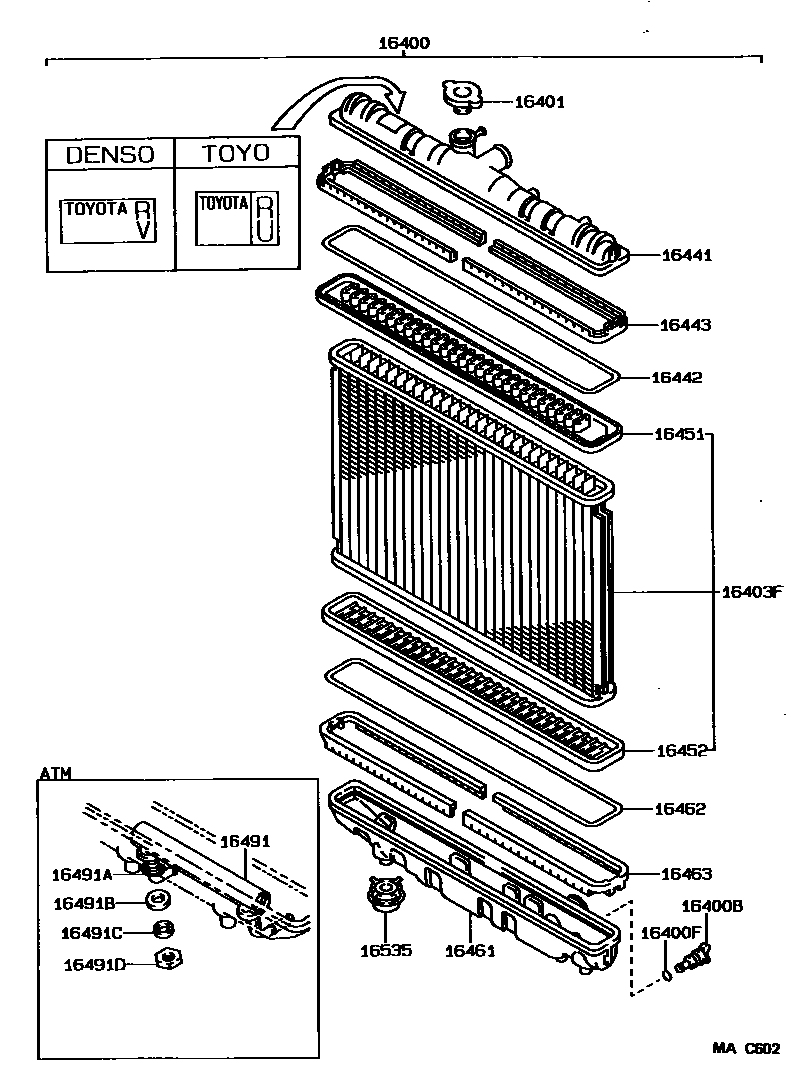 Toyota COROLLA RADIATOR & WATER OUTLET EPC diagram — MAC602