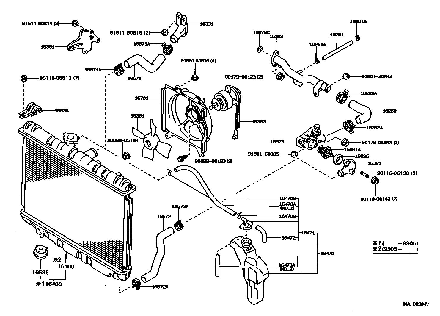 Toyota COROLLA RADIATOR & WATER OUTLET EPC diagram — NA0090H