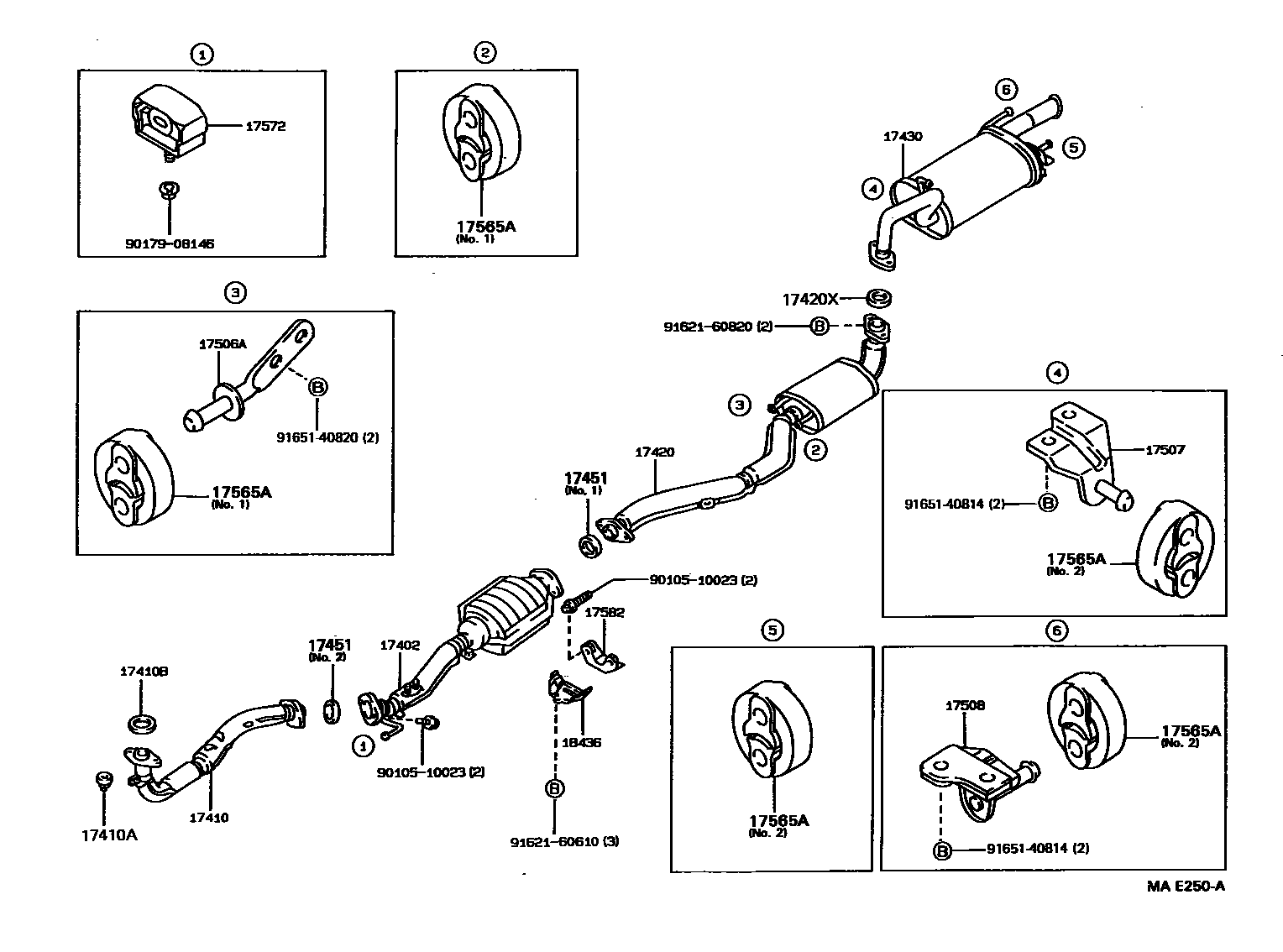Toyota COROLLA Exhaust Pipe EPC diagram — MAE250A