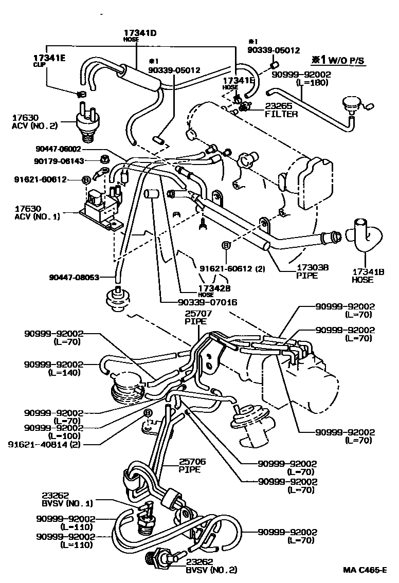Toyota COROLLA vacuum tube EPC diagram — MAC465E