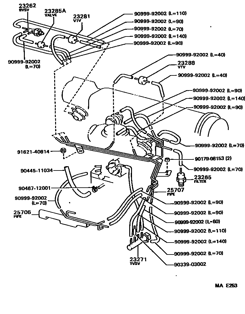 Toyota COROLLA vacuum tube EPC diagram — MAE253