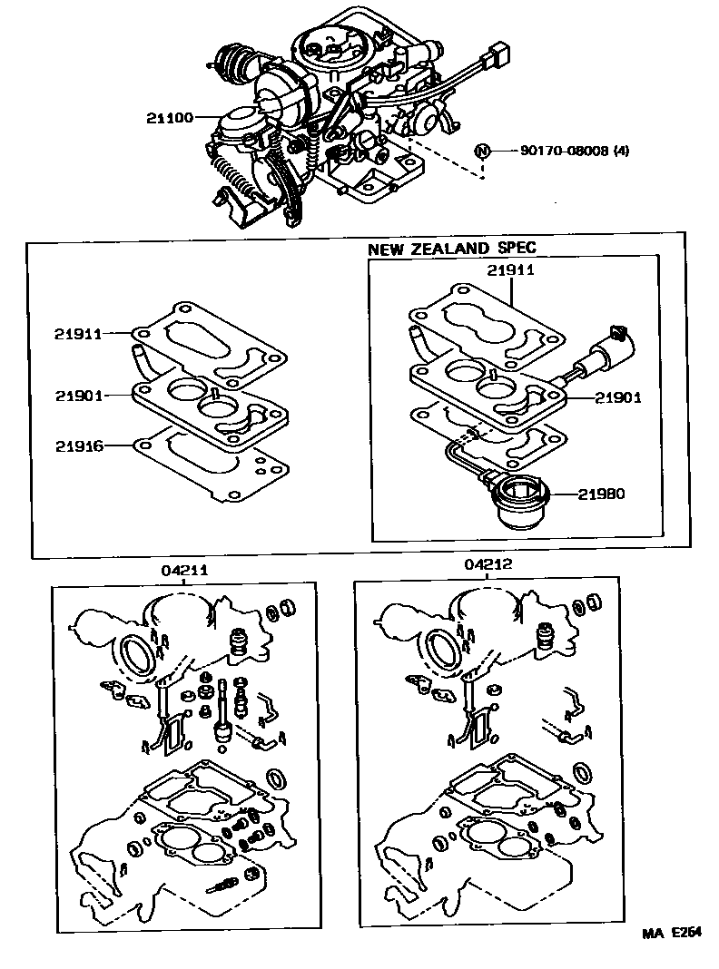 Toyota COROLLA carburetor assembly EPC diagram — MAE254