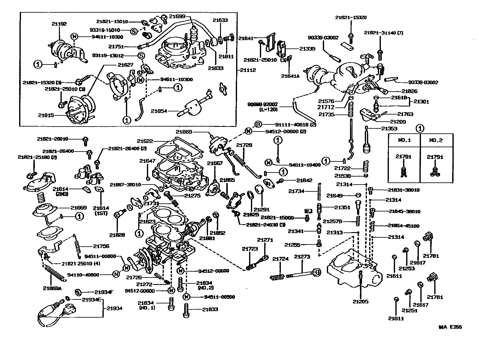 Toyota COROLLA 化油器 EPC diagram — MAE255