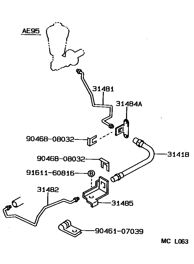 Toyota COROLLA 离合器踏板和挠性软管 EPC diagram — MCL063