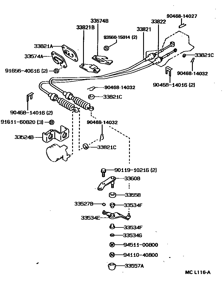 Toyota COROLLA Shift Lever & Retainer EPC diagram — MCL116A