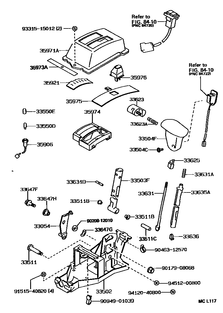 Toyota COROLLA Shift Lever & Retainer EPC diagram — MCL117