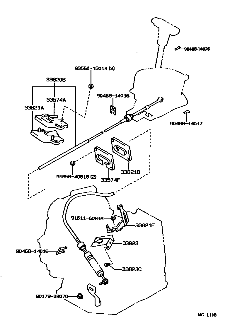 Toyota COROLLA Shift Lever & Retainer EPC diagram — MCL118