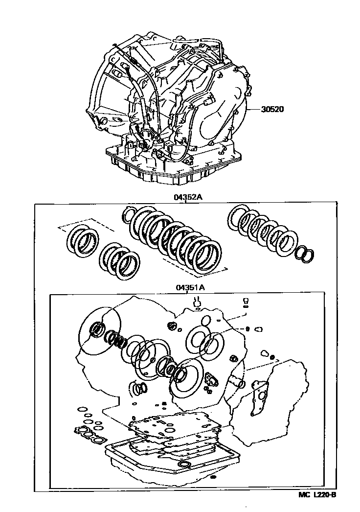 Toyota COROLLA 传动桥或变速器总成和衬垫组件(ATM) EPC diagram — MCL220B