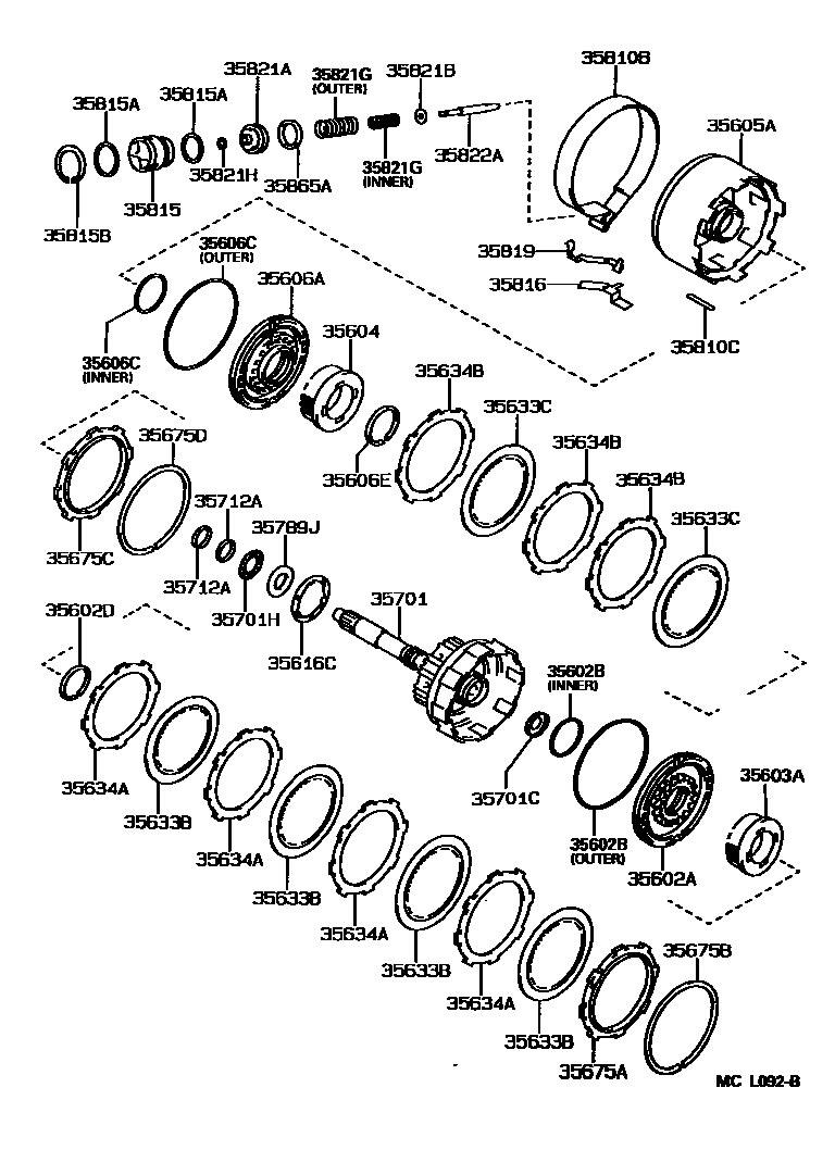 Toyota COROLLA 制动带和多片式离合器(ATM) EPC diagram — MCL092B