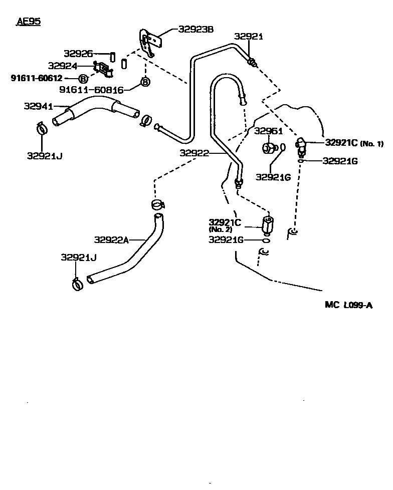 Toyota COROLLA 变速器油冷却器和配管(ATM) EPC diagram — MCL099A