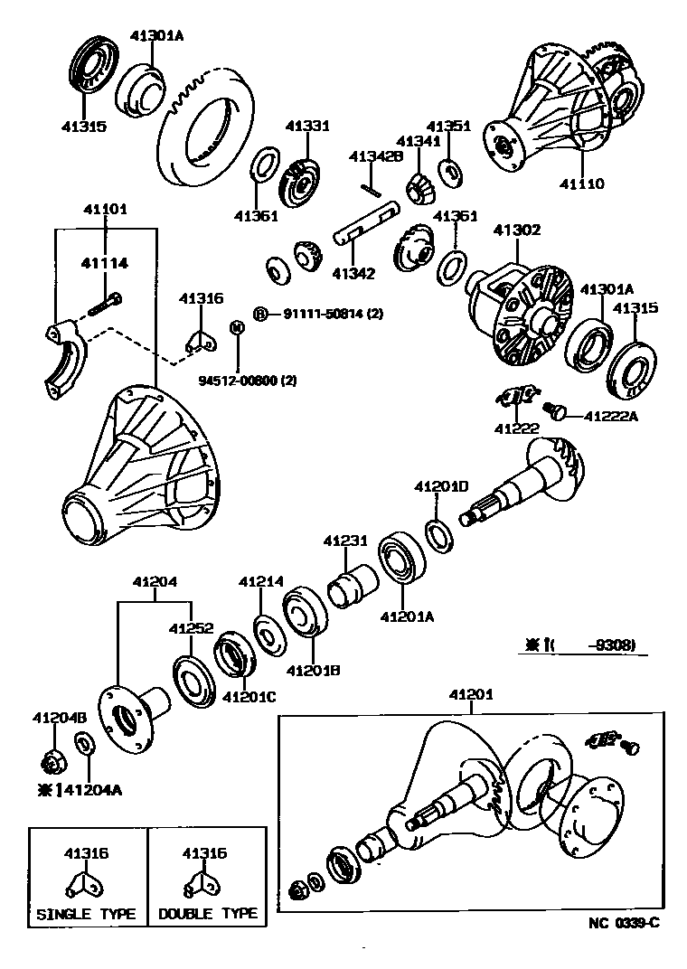 Toyota COROLLA 后桥壳和差速器 EPC diagram — NC0339C