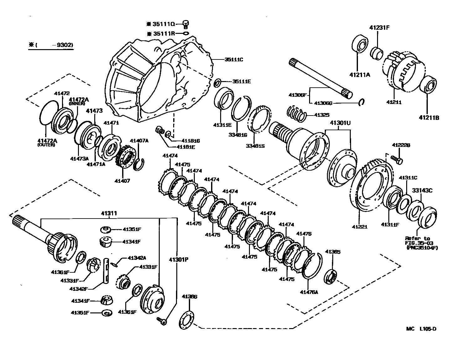 Toyota COROLLA 前桥壳和差速器 EPC diagram — MCL105D
