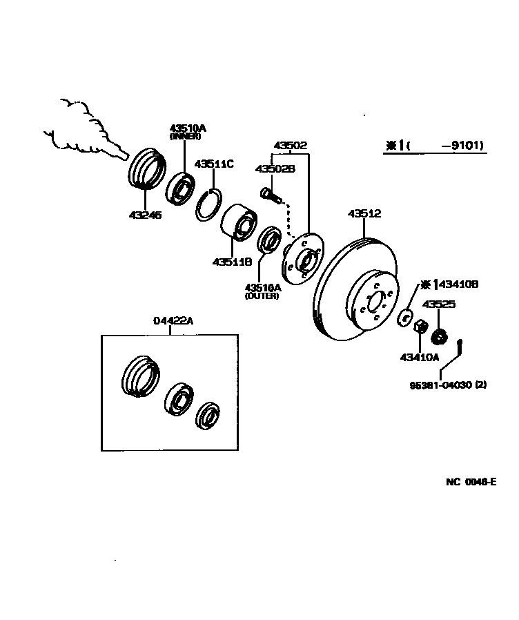 Toyota COROLLA Front Axle Hub EPC diagram — NC0046E