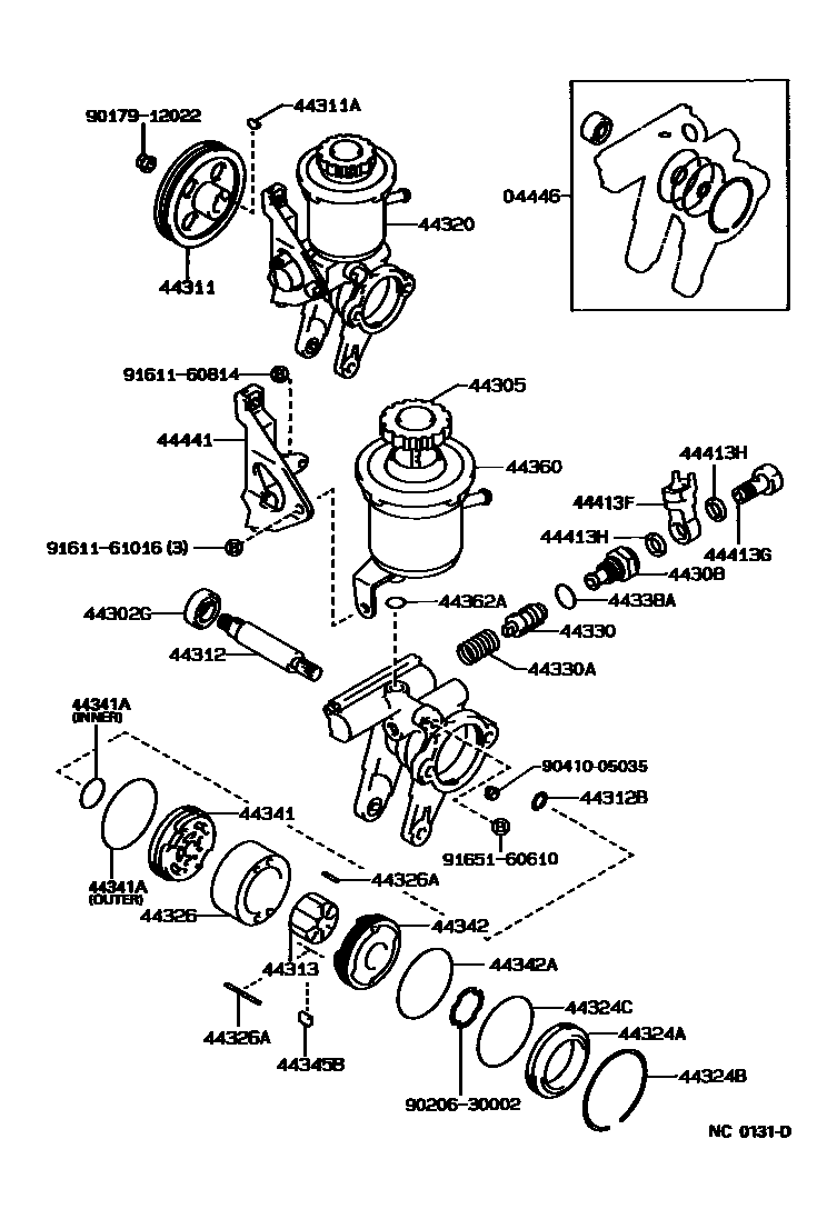 Toyota COROLLA 叶片泵和储油罐(动力转向) EPC diagram — NC0131D