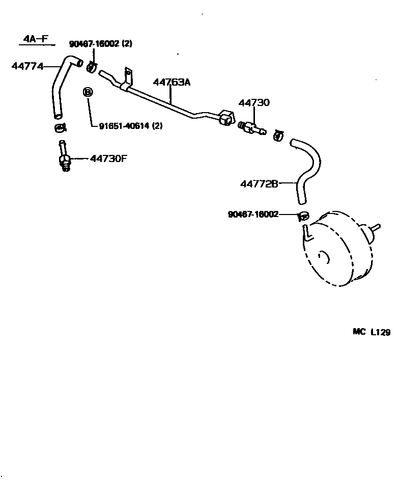 Toyota COROLLA 制动助力器和真空管 EPC diagram — MCL129